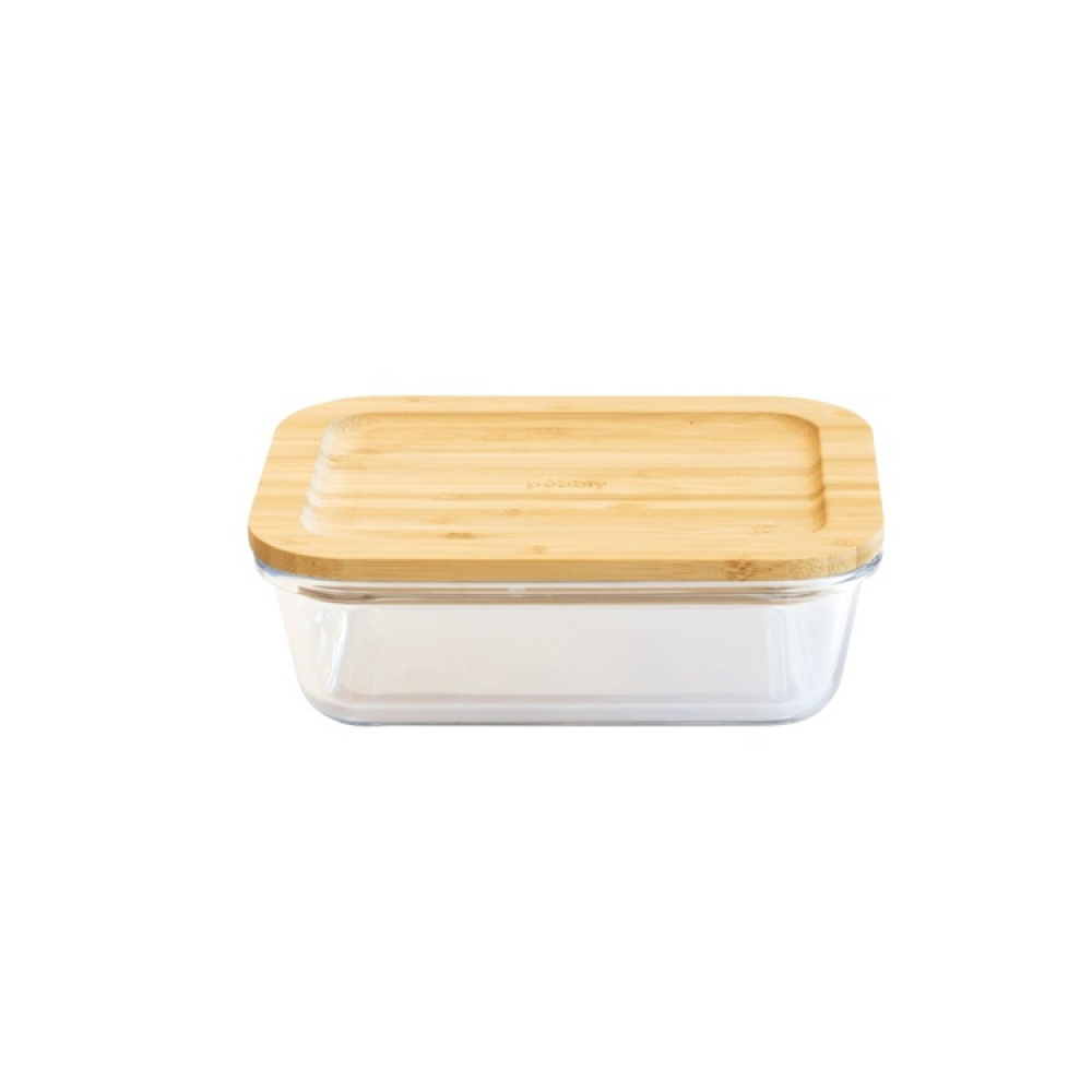 Glas Container with Bamboo Lid, 1 L, PEBBLY MEDIUM COOK & STORE, 20 x 15 x H6,5 cm, Clear / Nature in the group Storage / Kitchen storage / Food containers / Glass lunch boxes at SmartaSaker.se (41028)