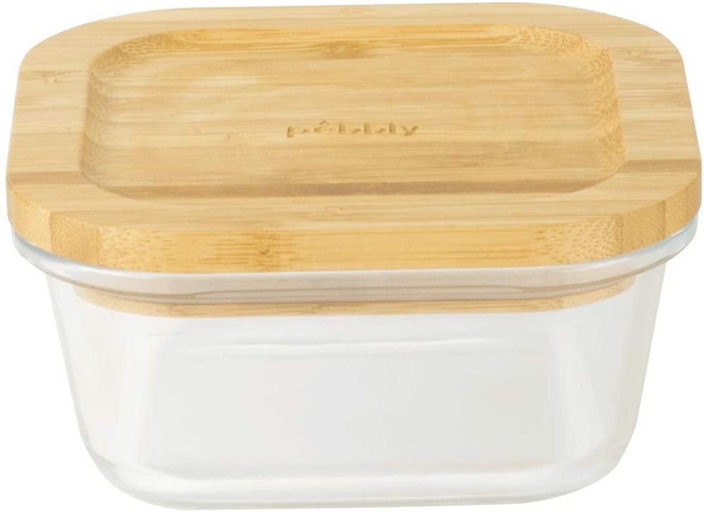 Glas Container with Bamboo Lid, 520ml, PEBBLY SQUARE COOK & STORE, 13 x13 x H 7 cm, Clear / Nature in the group Storage / Kitchen storage / Food containers / Glass at SmartaSaker.se (41030)