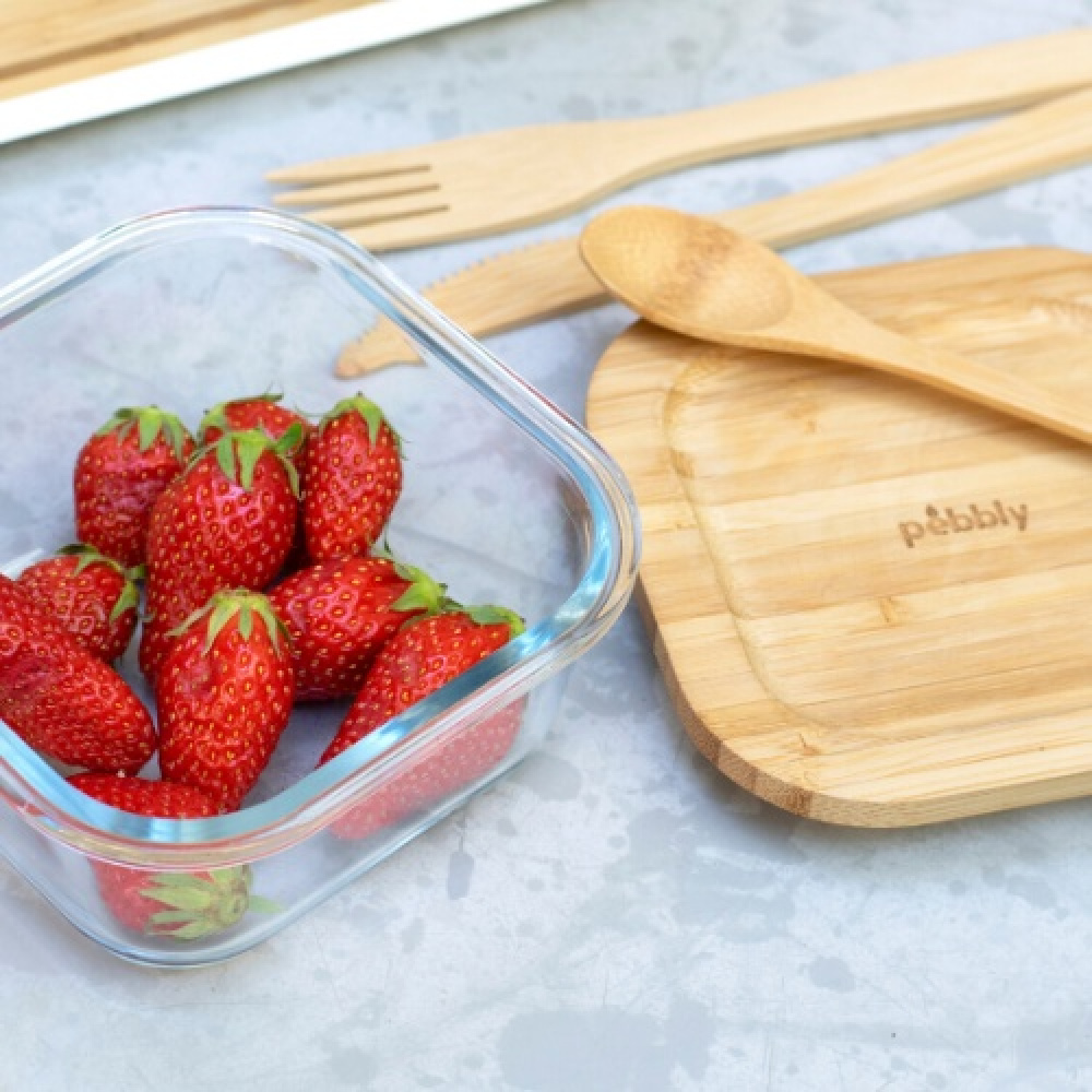 Glas Container with Bamboo Lid, 520ml, PEBBLY SQUARE COOK & STORE, 13 x13 x H 7 cm, Clear / Nature in the group Storage / Kitchen storage / Food containers / Glass at SmartaSaker.se (41030)