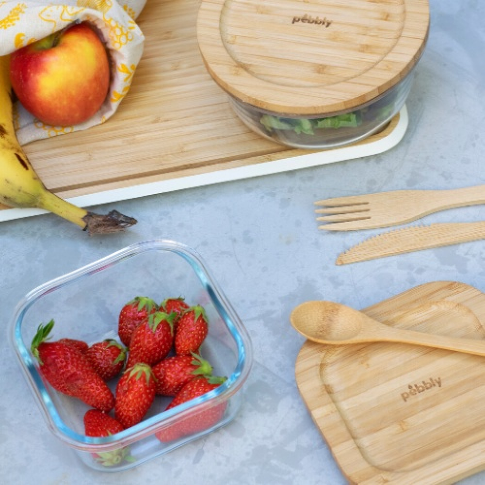Glas Container with Bamboo Lid, 520ml, PEBBLY SQUARE COOK & STORE, 13 x13 x H 7 cm, Clear / Nature in the group Storage / Kitchen storage / Food containers / Glass at SmartaSaker.se (41030)