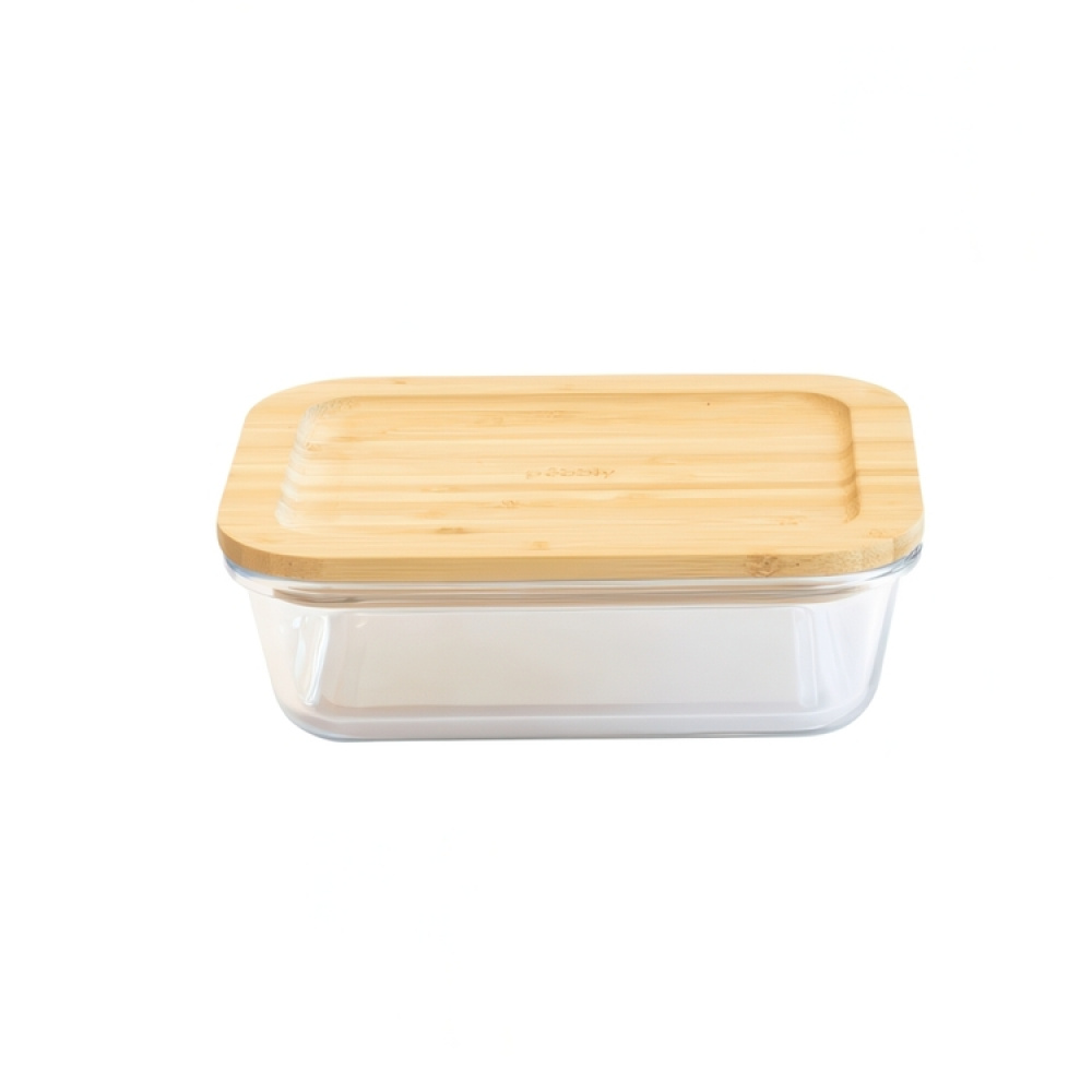 Glas Container with Bamboo Lid, 650ml, PEBBLY SMALL COOK & STORE, 17 x 12,5 x H6 cm, Clear / Nature in the group Storage / Kitchen storage / Food containers / Glass lunch boxes at SmartaSaker.se (41031)