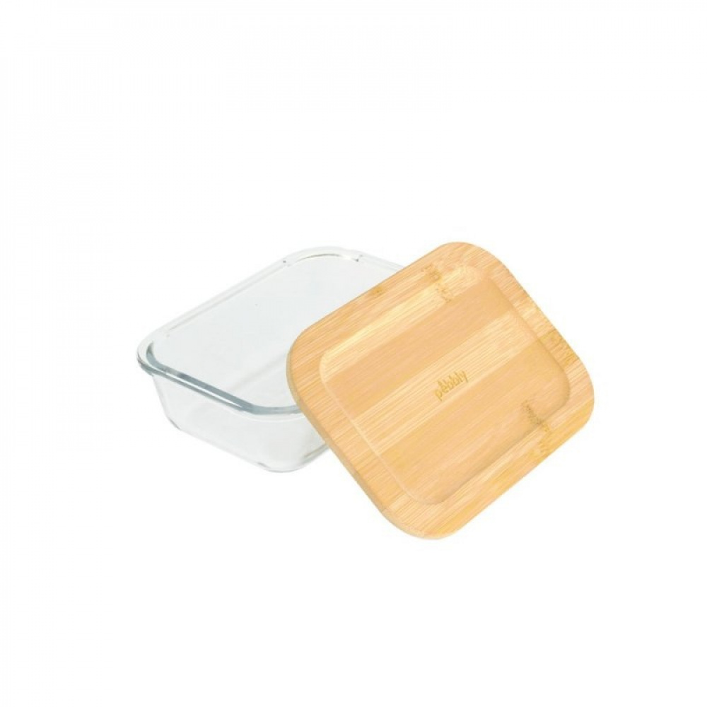 Glas Container with Bamboo Lid, 650ml, PEBBLY SMALL COOK & STORE, 17 x 12,5 x H6 cm, Clear / Nature in the group Storage / Kitchen storage / Food containers / Glass at SmartaSaker.se (41031)