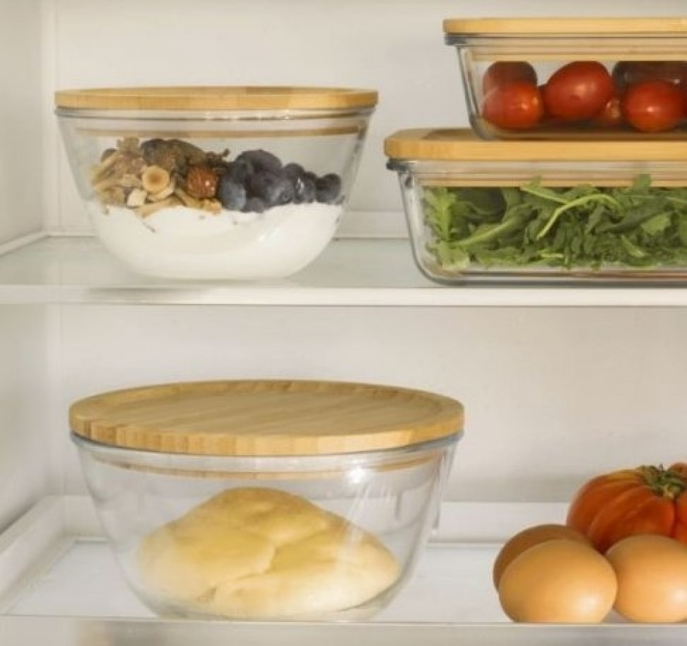 Glas Bowl with Bamboo Lid, 2,6L, PEBBLY LARGE ECO FRIENDLY BOWL,Ø 23 x H 12 cm, Clear / Nature in the group Storage / Kitchen storage / Storage bins and jars at SmartaSaker.se (41033)