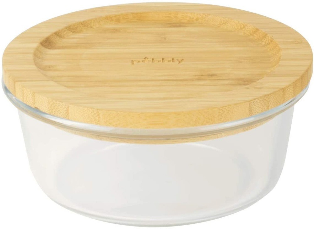 Glas Bowl with Bamboo Lid, 620ml, PEBBLY MINI ECO FRIENDLY BOWL, Ø 15 x H7 cm, Clear / Nature in the group Storage / Kitchen storage / Storage bins and jars at SmartaSaker.se (41034)