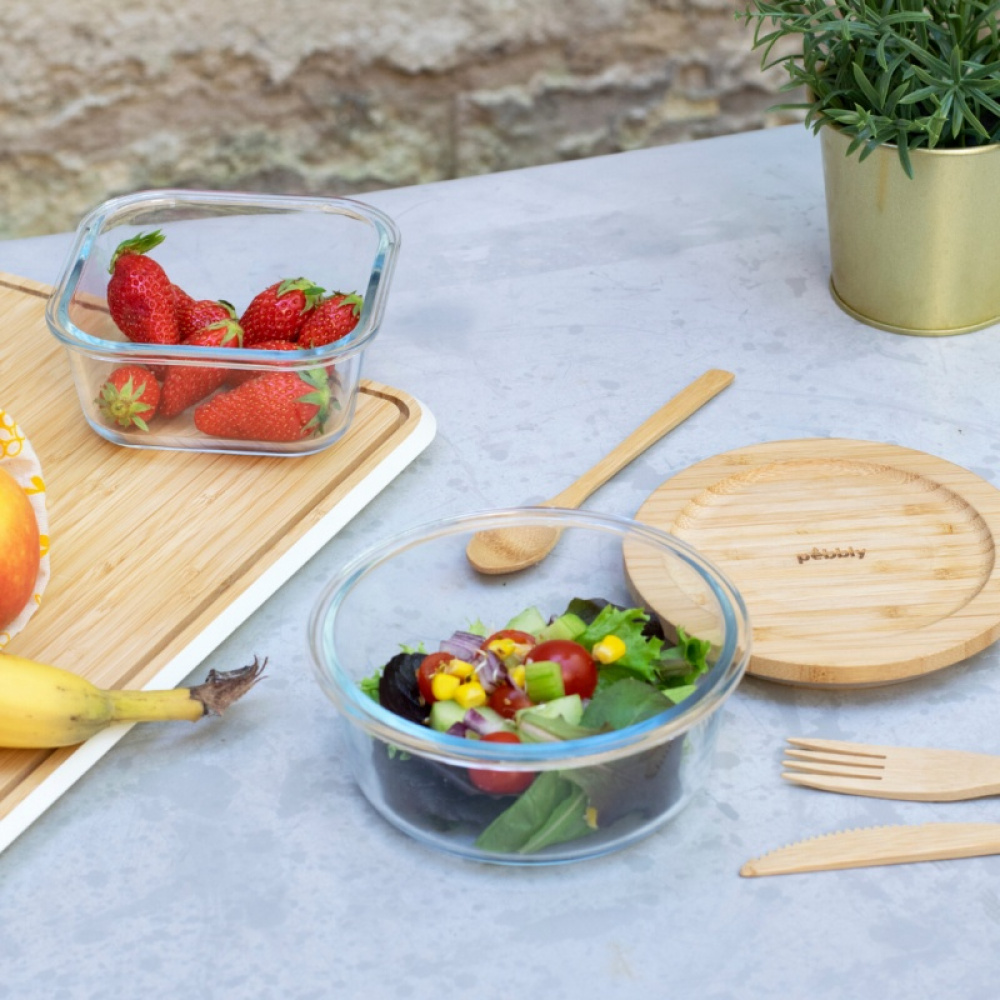 Glas Bowl with Bamboo Lid, 620ml, PEBBLY MINI ECO FRIENDLY BOWL, Ø 15 x H7 cm, Clear / Nature in the group Storage / Kitchen storage / Storage bins and jars at SmartaSaker.se (41034)