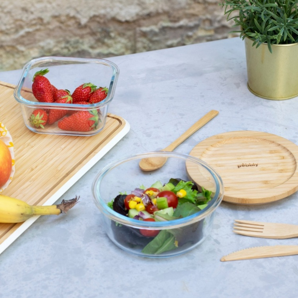 Glas Bowl with Bamboo Lid, 620ml, PEBBLY MINI ECO FRIENDLY BOWL, Ø 15 x H7 cm, Clear / Nature in the group Storage / Kitchen storage / Storage jars at SmartaSaker.se (41034)