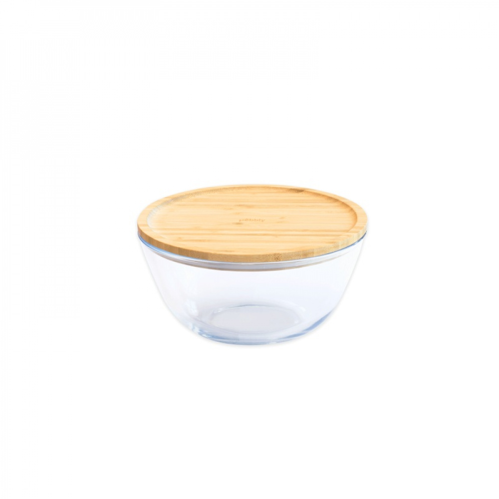 Glas Bowl with Bamboo Lid, 770ml, PEBBLY SMALL ECO FRIENDLY BOWL, Ø 15 x H 9 cm, Clear / Nature in the group Storage / Kitchen storage / Storage bins and jars at SmartaSaker.se (41035)