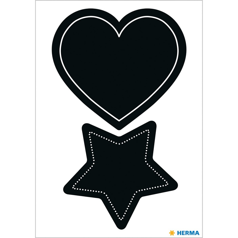  Blackboard Labels, HERMA LARGE HEART / STAR, 4 pcs, Black in the group Storage / Magnets and adhesives / Signs and labels at SmartaSaker.se (41037)