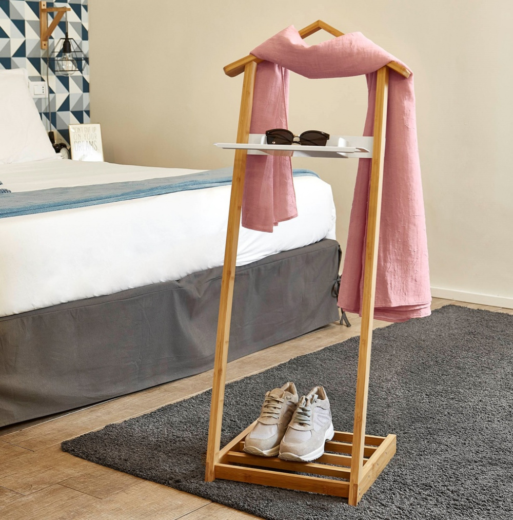 Clothes rack in Bamboo, VALET STAND, Nature / White in the group Storage / Wardrobe storage / Garment covers at SmartaSaker.se (41074)