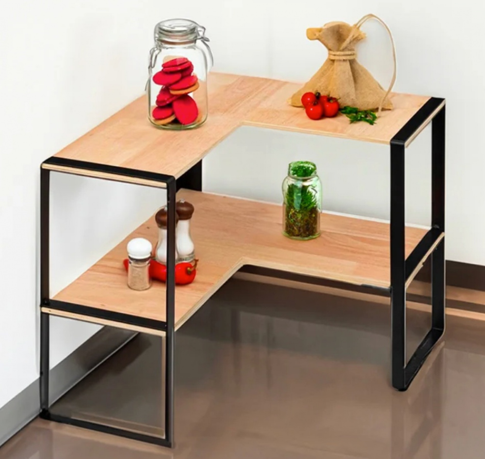 Mini 2-tier shelf, BLACK & WOOD CORNER RACK, 40 x 40 x H 35 cm, Natural / Black in the group Storage / Kitchen storage / Kitchen cabinet organizers at SmartaSaker.se (41168)