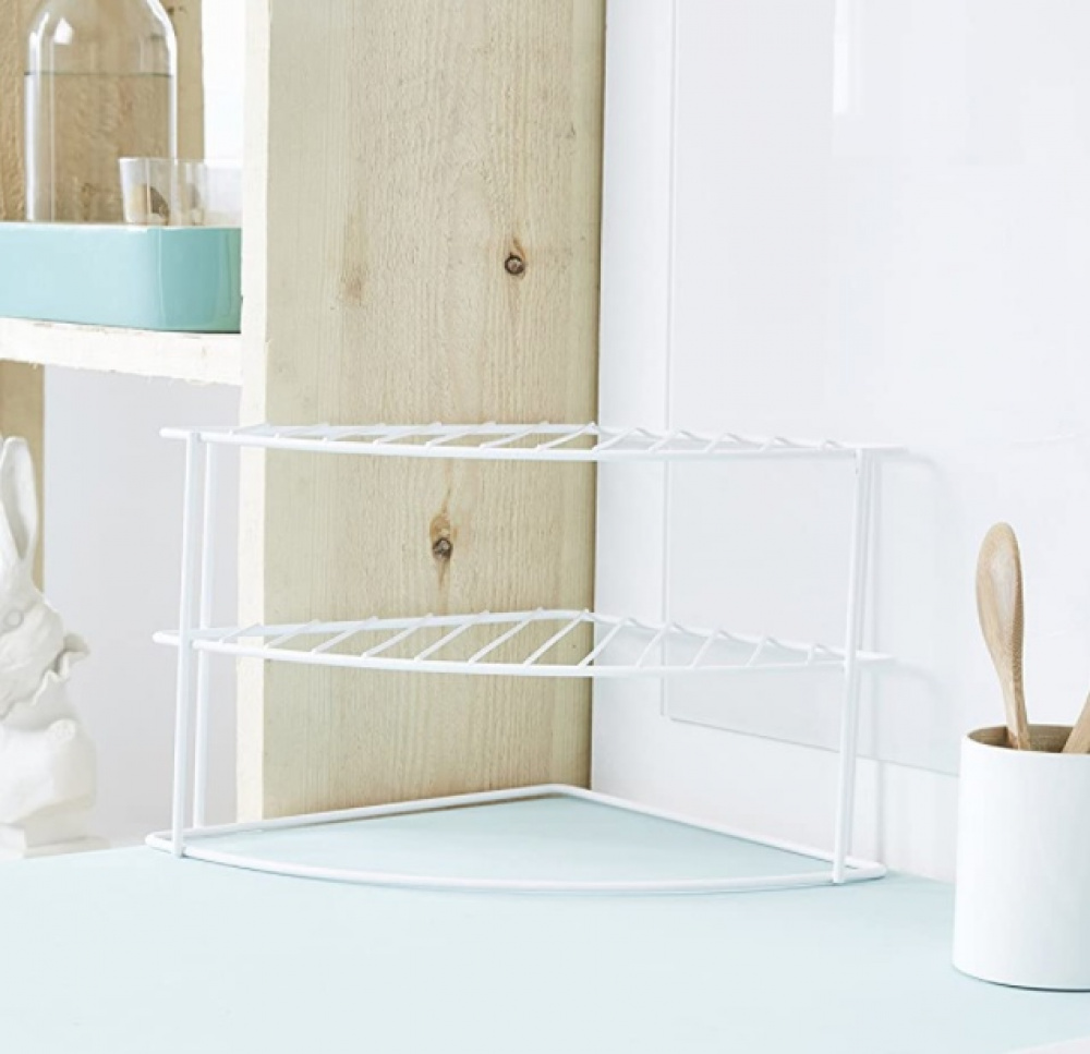 Shelf with 3 shelves, CORNER SHELF CURVED, 24 x 23 x H 20,5 cm, White in the group Storage / Kitchen storage / Kitchen cabinet organizers at SmartaSaker.se (41169)