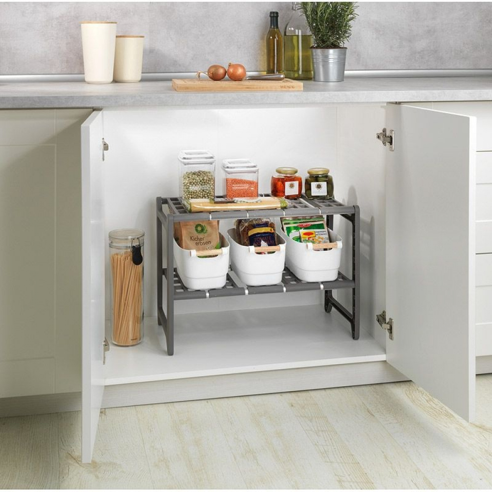 Under Sink Storage, Extendable, FLEXI UNDER-SINK SHELF, 45 - 80 cm, Grey in the group Storage / Kitchen storage / Kitchen cabinet organizers / Under sink storage at SmartaSaker.se (41174)
