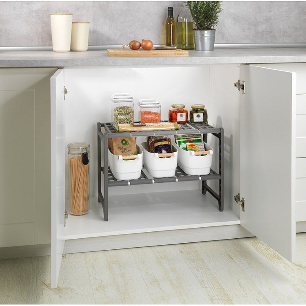 Under Sink Storage, Extendable, FLEXI UNDER-SINK SHELF, 45 - 80 cm, Grey in the group Storage / Kitchen storage / Kitchen cabinet organizers / Under sink storage at SmartaSaker.se (41174)