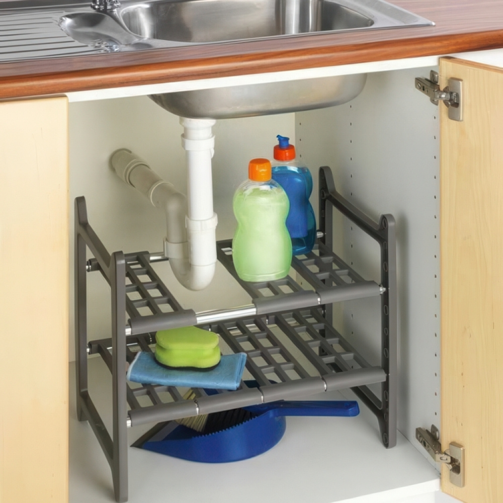 Under Sink Storage, Extendable, FLEXI UNDER-SINK SHELF, 45 - 80 cm, Grey in the group Storage / Kitchen storage / Kitchen cabinet organizers / Under sink storage at SmartaSaker.se (41174)