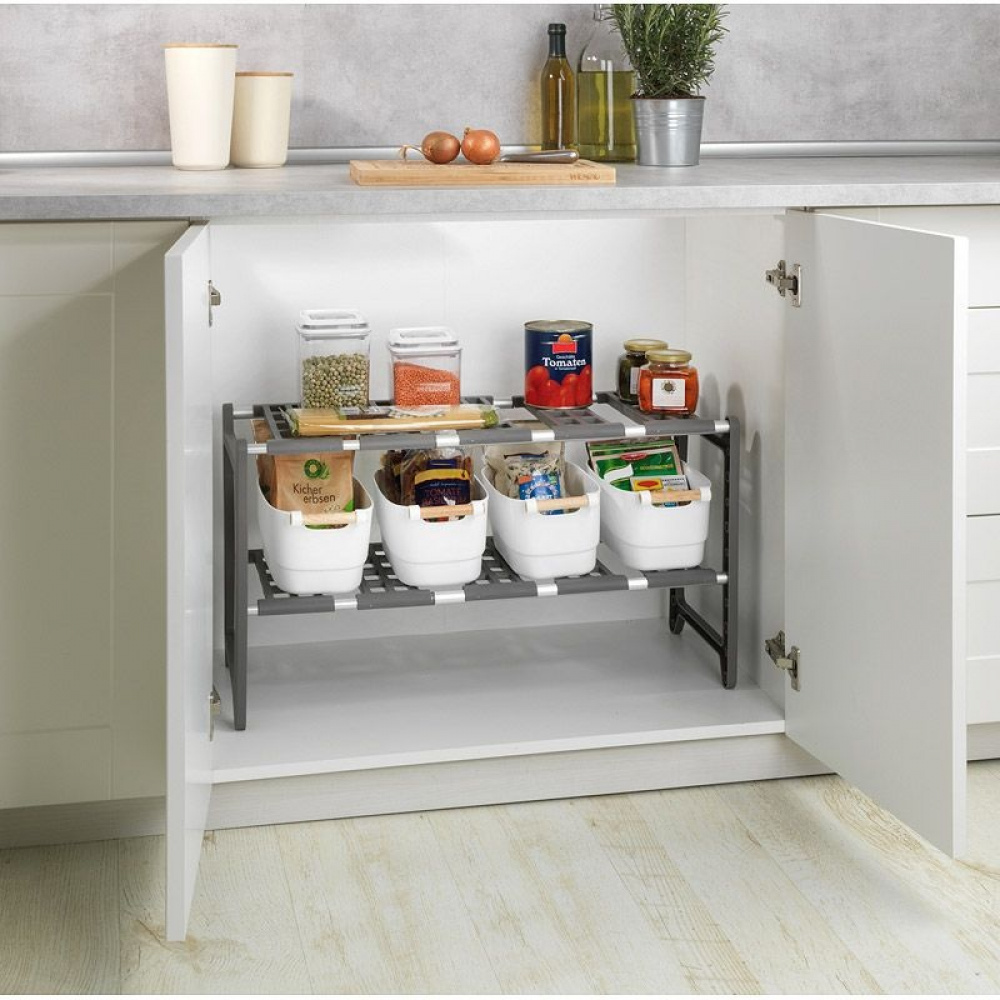 Under Sink Storage, Extendable, FLEXI UNDER-SINK SHELF, 45 - 80 cm, Grey in the group Storage / Kitchen storage / Kitchen cabinet organizers / Under sink storage at SmartaSaker.se (41174)