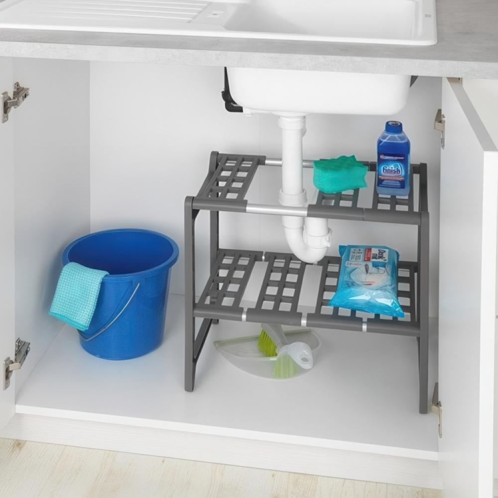 Under Sink Storage, Extendable, FLEXI UNDER-SINK SHELF, 45 - 80 cm, Grey in the group Storage / Kitchen storage / Kitchen cabinet organizers / Under sink storage at SmartaSaker.se (41174)