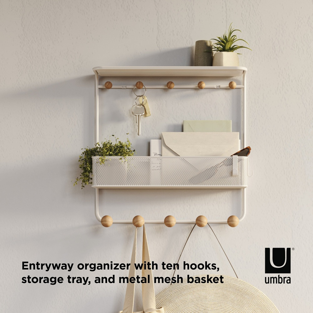  Shelf with 10 hooks, ESTIQUE, Umbra, 32 x 10 x H 31 cm, White / Nature in the group Storage / Hallway storage / Hooks and hangers at SmartaSaker.se (41187)
