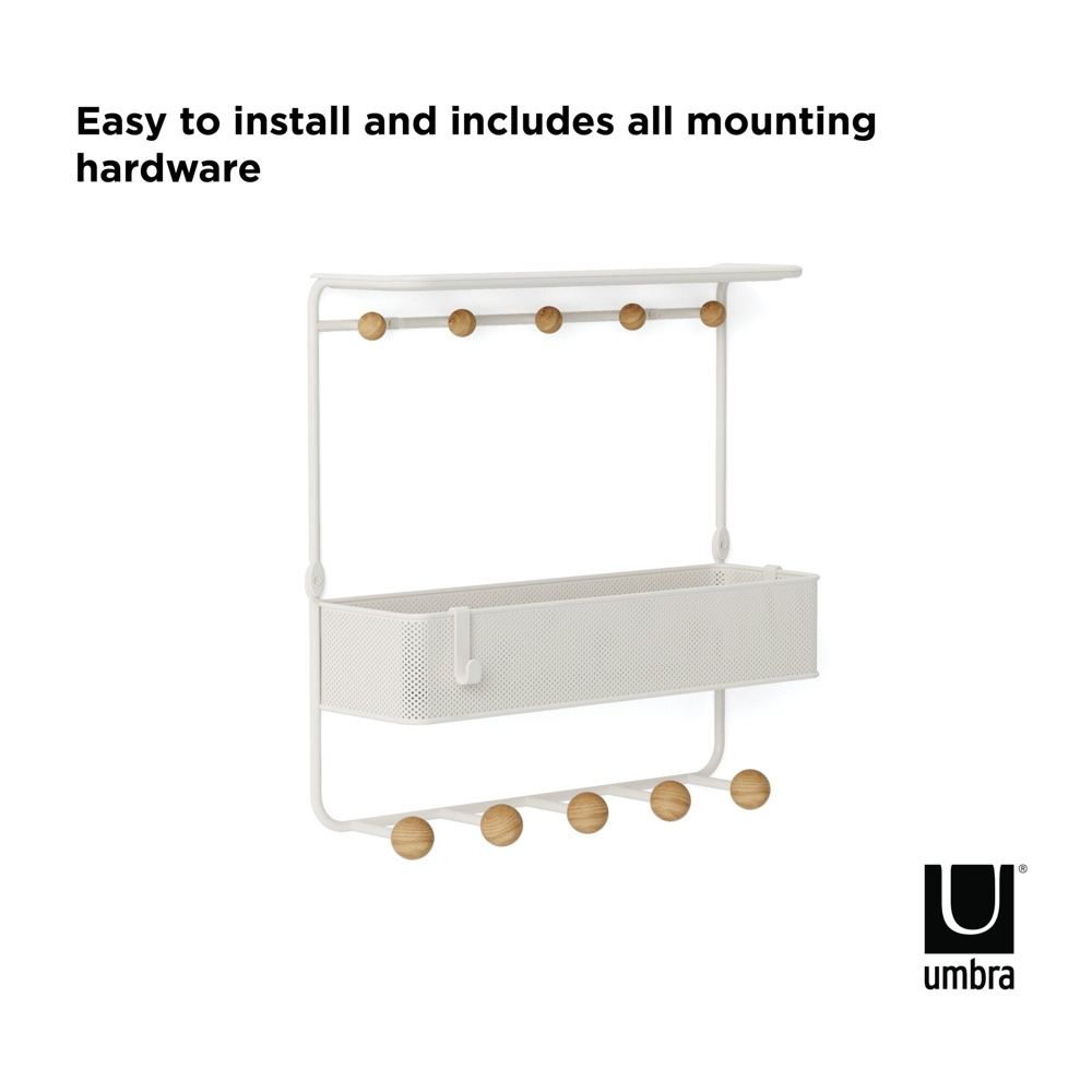  Shelf with 10 hooks, ESTIQUE, Umbra, 32 x 10 x H 31 cm, White / Nature in the group Storage / Hallway storage / Hooks and hangers at SmartaSaker.se (41187)