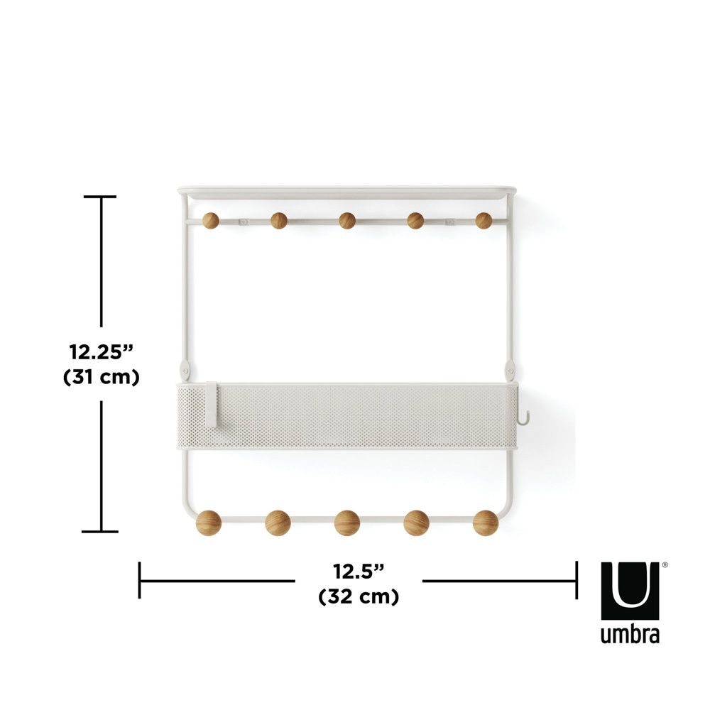  Shelf with 10 hooks, ESTIQUE, Umbra, 32 x 10 x H 31 cm, White / Nature in the group Storage / Hallway storage / Hooks and hangers at SmartaSaker.se (41187)