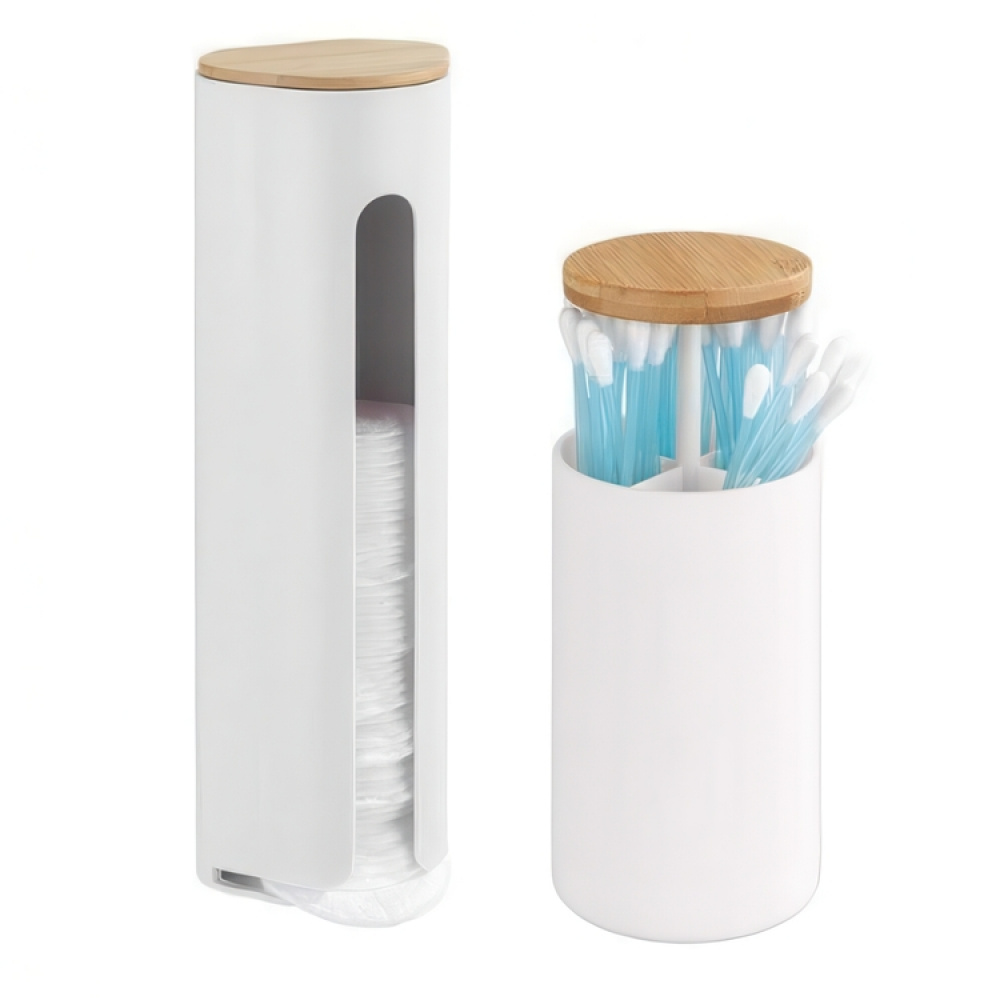 Holder for cotton pads, LARESA MAKE UP, Ø8 x H25 cm, White / beige in the group Storage / Bathroom storage / Makeup storage at SmartaSaker.se (41197)