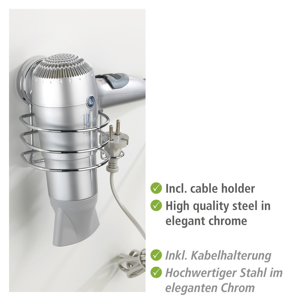 Holder for Hairdryer, Self-Adhesive, OSIMO STATIC-LOC, Silver in the group Storage / Bathroom storage at SmartaSaker.se (41211)