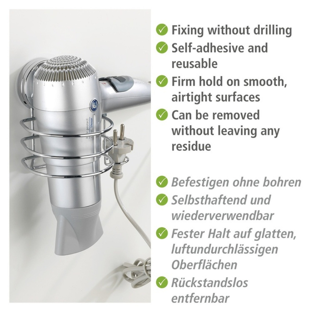 Holder for Hairdryer, Self-Adhesive, OSIMO STATIC-LOC, Silver in the group Storage / Bathroom storage at SmartaSaker.se (41211)