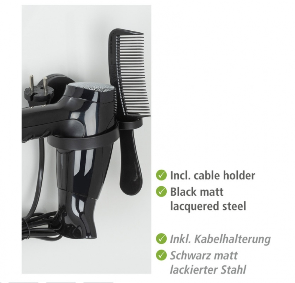 Holder for Hairdryer, Self-Adhesive, PAVIA STATIC-LOC, Black in the group Storage / Bathroom storage at SmartaSaker.se (41212)