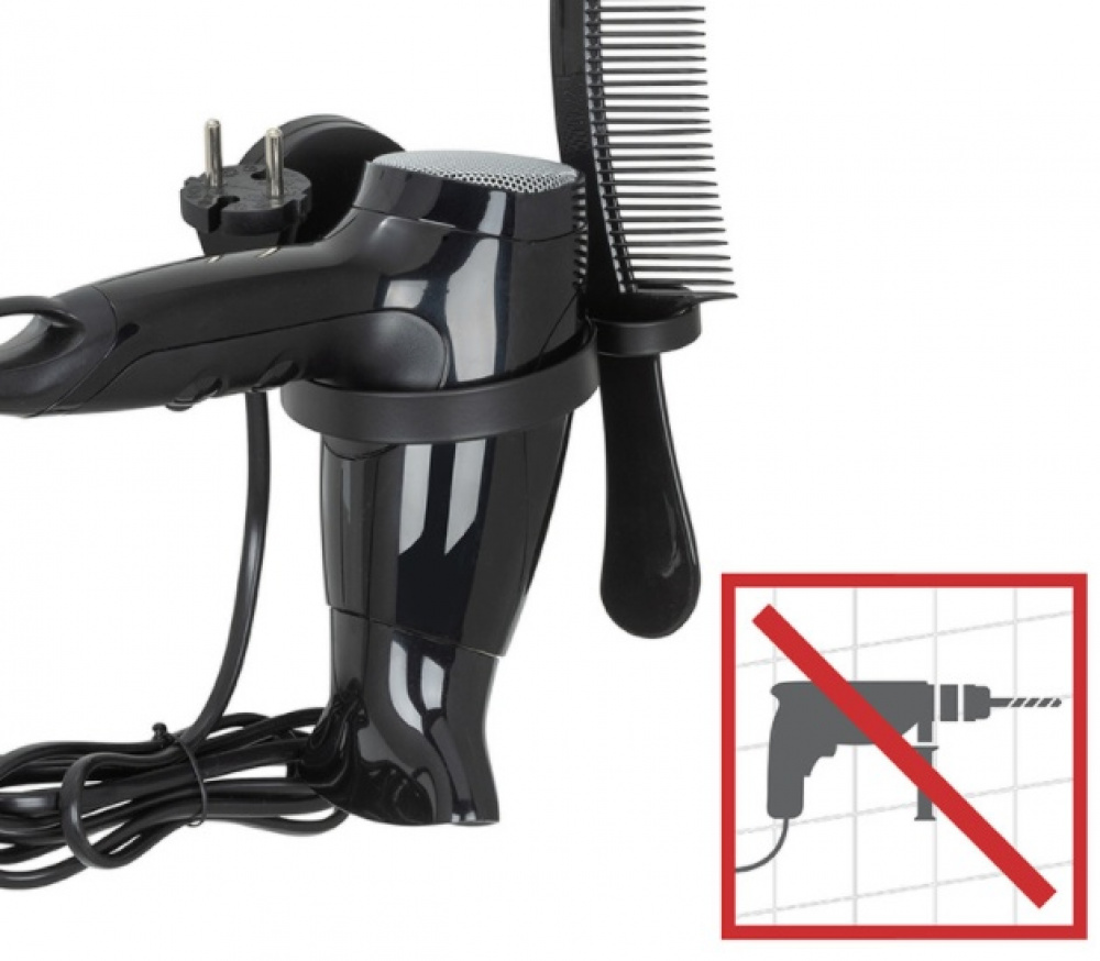 Holder for Hairdryer, Self-Adhesive, PAVIA STATIC-LOC, Black in the group Storage / Bathroom storage at SmartaSaker.se (41212)