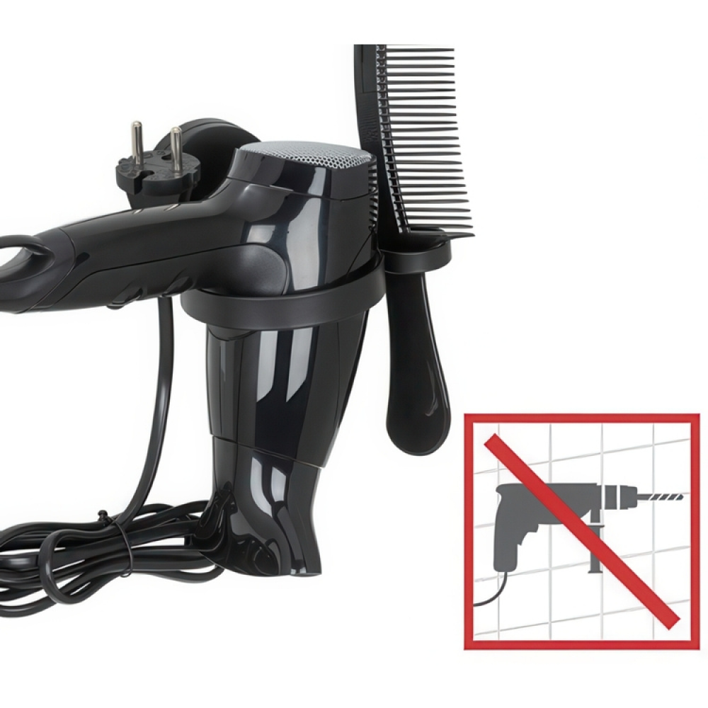 Holder for Hairdryer, Self-Adhesive, PAVIA STATIC-LOC, Black in the group Storage / Bathroom storage at SmartaSaker.se (41212)