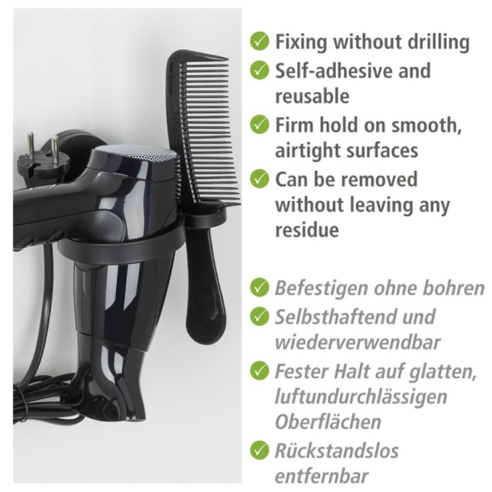 Holder for Hairdryer, Self-Adhesive, PAVIA STATIC-LOC, Black in the group Storage / Bathroom storage at SmartaSaker.se (41212)