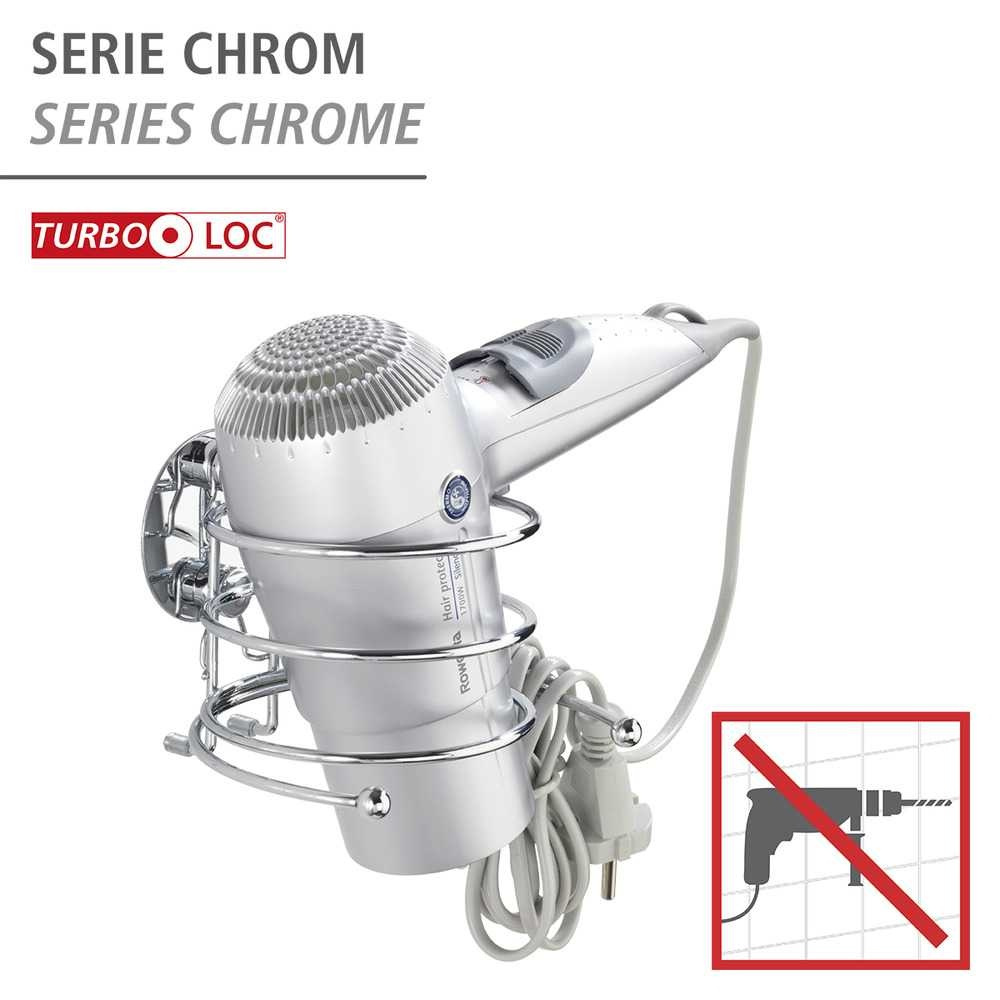Holder for Hairdryer, Adhesive, TURBO-LOC, Silver in the group Storage / Bathroom storage at SmartaSaker.se (41213)