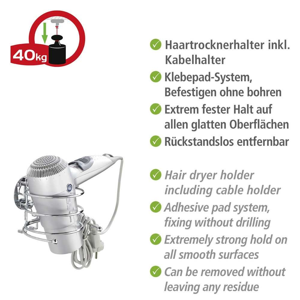 Holder for Hairdryer, Adhesive, TURBO-LOC, Silver in the group Storage / Bathroom storage at SmartaSaker.se (41213)