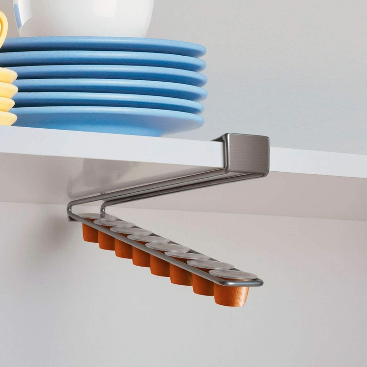 Coffee Capsule Dispenser, Under Shelf, SLIDING RACK, 28 x 4 x 8 cm, Silver in the group Storage / Kitchen storage / Kitchen cabinet organizers / Under shelf storage at SmartaSaker.se (41217)