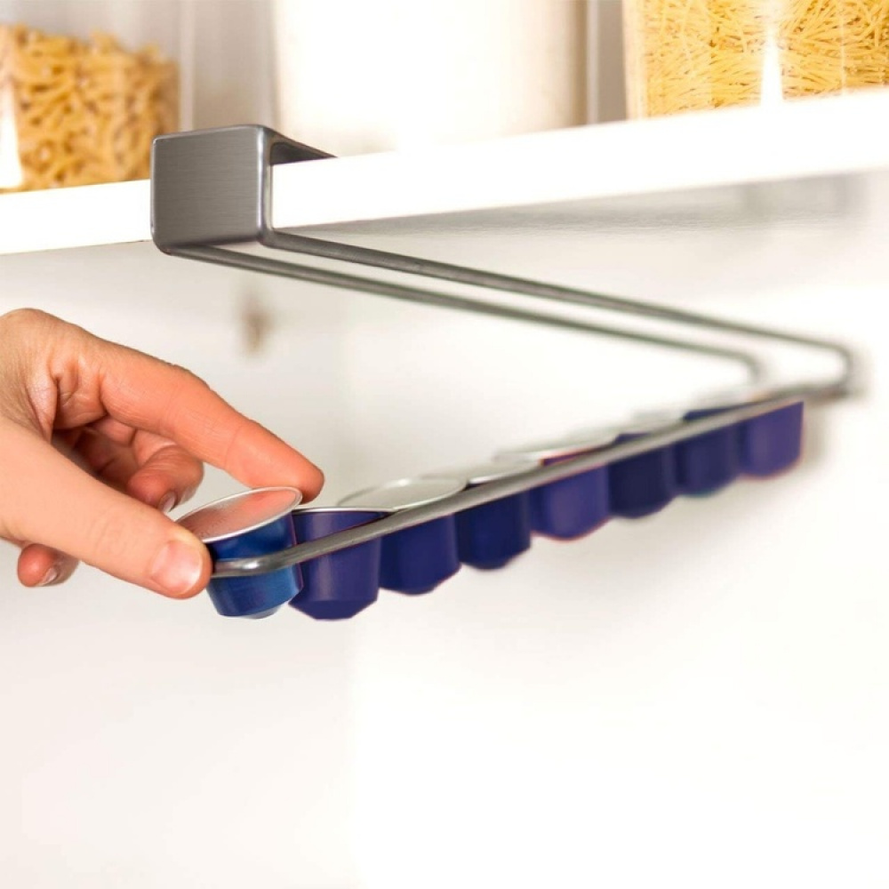 Coffee Capsule Dispenser, Under Shelf, SLIDING RACK, 28 x 4 x 8 cm, Silver in the group Storage / Kitchen storage / Kitchen cabinet organizers / Under shelf storage at SmartaSaker.se (41217)