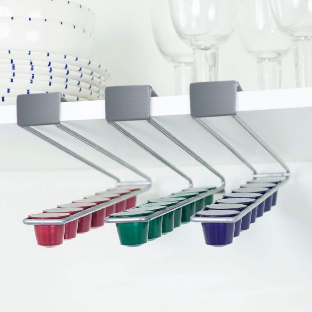 Coffee Capsule Dispenser, Under Shelf, SLIDING RACK, 28 x 4 x 8 cm, Silver in the group Storage / Kitchen storage / Kitchen cabinet organizers / Under shelf storage at SmartaSaker.se (41217)