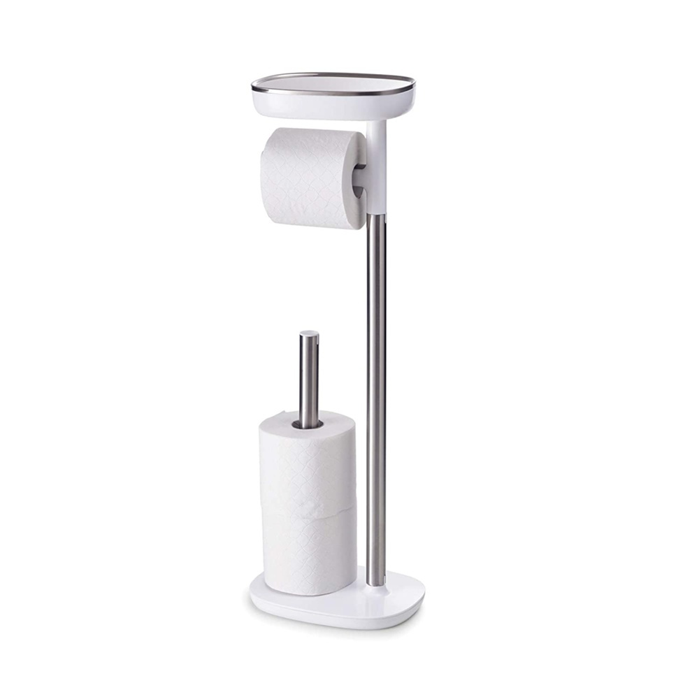 Toilet paper holder with shelf, EASY STORE, H 68 cm, Joseph Joseph, White / Silver in the group Storage / Bathroom storage at SmartaSaker.se (41223)