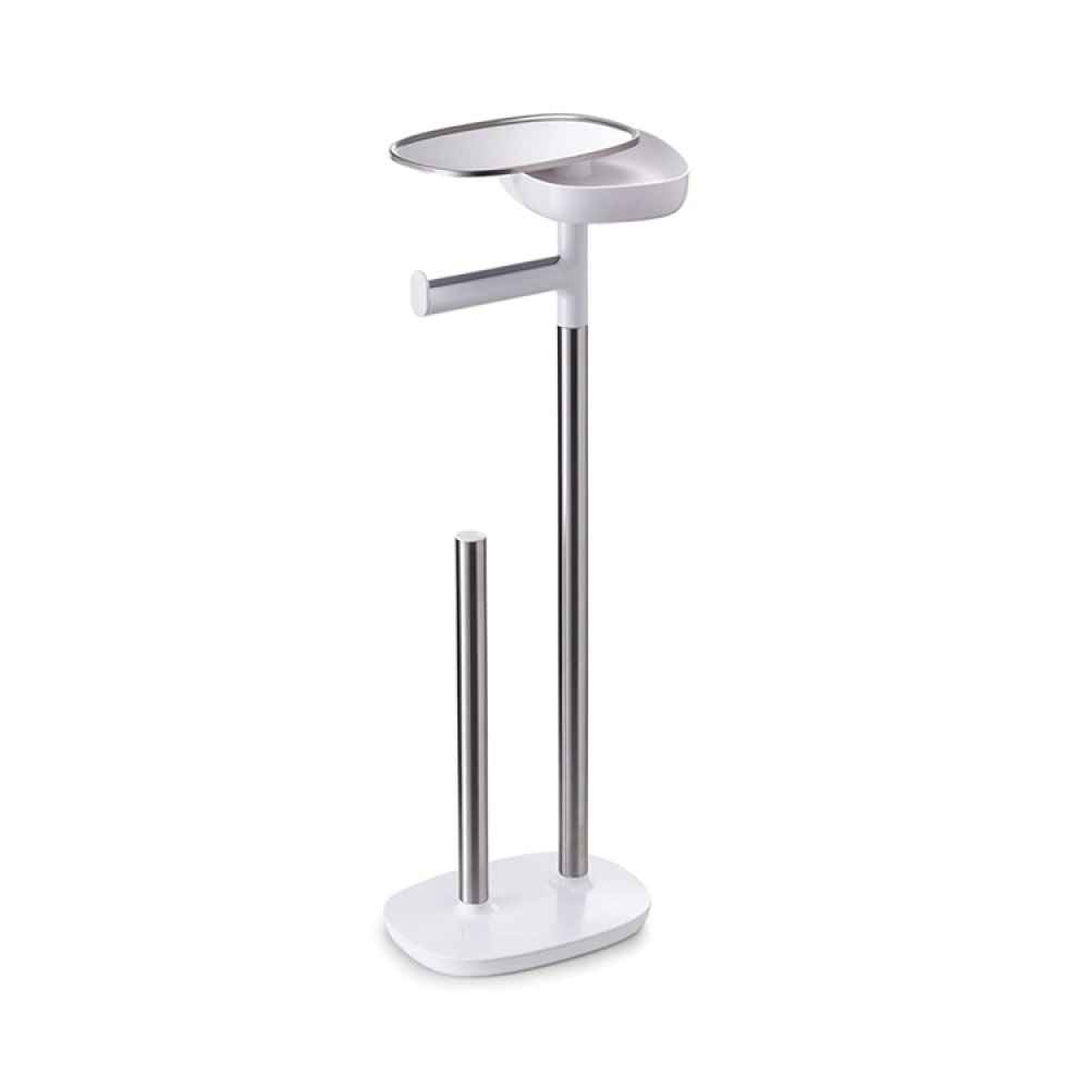 Toilet paper holder with shelf, EASY STORE, H 68 cm, Joseph Joseph, White / Silver in the group Storage / Bathroom storage at SmartaSaker.se (41223)