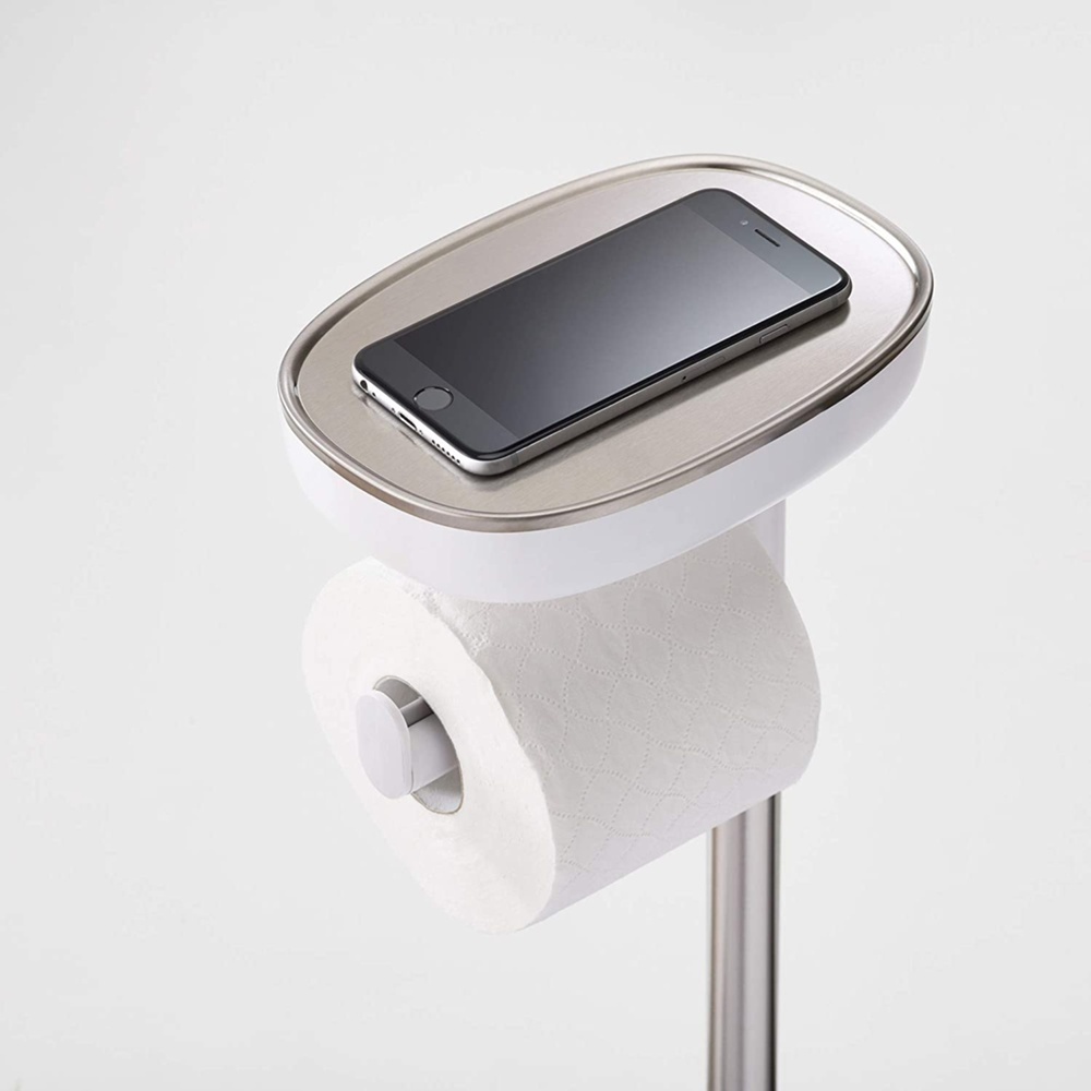 Toilet paper holder with shelf, EASY STORE, H 68 cm, Joseph Joseph, White / Silver in the group Storage / Bathroom storage at SmartaSaker.se (41223)