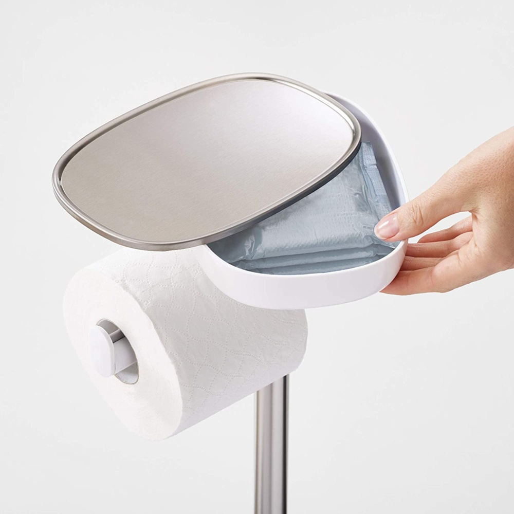 Toilet paper holder with shelf, EASY STORE, H 68 cm, Joseph Joseph, White / Silver in the group Storage / Bathroom storage at SmartaSaker.se (41223)
