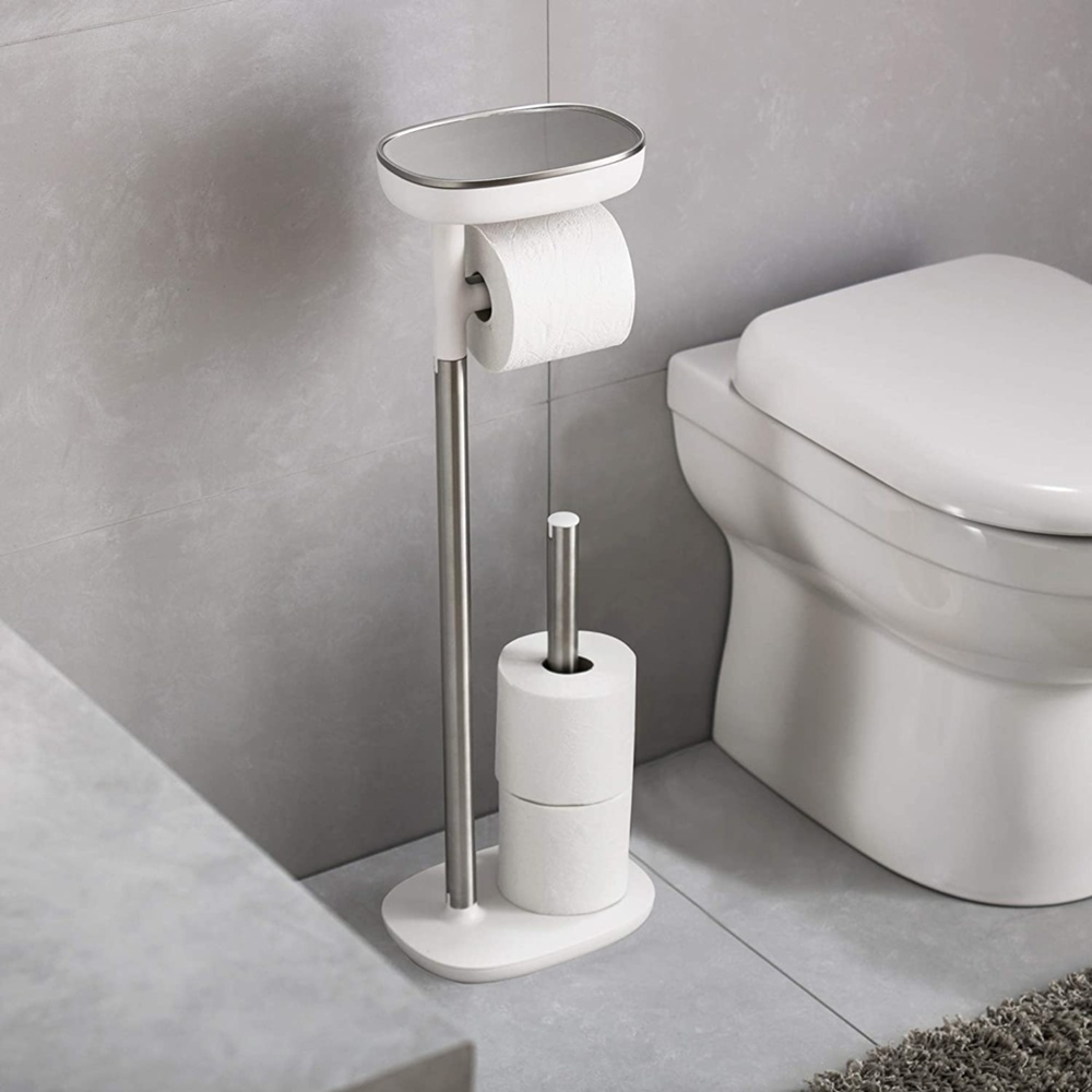 Toilet paper holder with shelf, EASY STORE, H 68 cm, Joseph Joseph, White / Silver in the group Storage / Bathroom storage at SmartaSaker.se (41223)