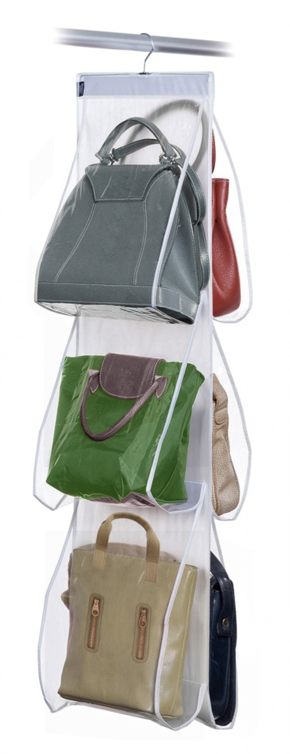 Hanging storage for bags, PORTA BORSE, 6 compartments, 36 x H 120 cm, Clear in the group Storage / Wardrobe storage / Bag storage at SmartaSaker.se (41261)