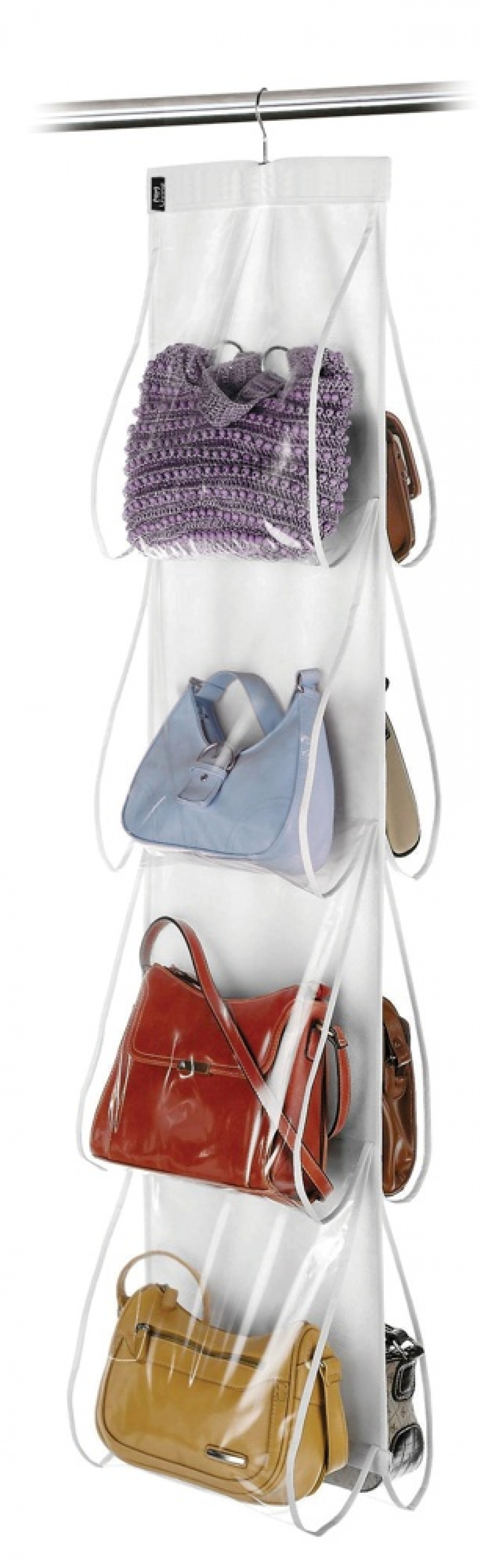 Hanging storage for bags, 8 compartments, PORTA BORSE, 33 x H 120 cm, Clear in the group Storage / Wardrobe storage / Bag storage at SmartaSaker.se (41263)