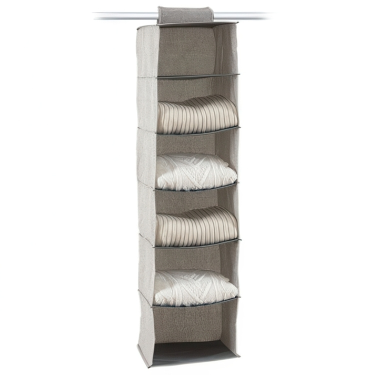 Hanging wardrobe, 6 compartments, ORGA HANGING ORGANISER, 30 x 30 x H 120 cm, Beige-grey in the group Storage / Wardrobe storage at SmartaSaker.se (41277)