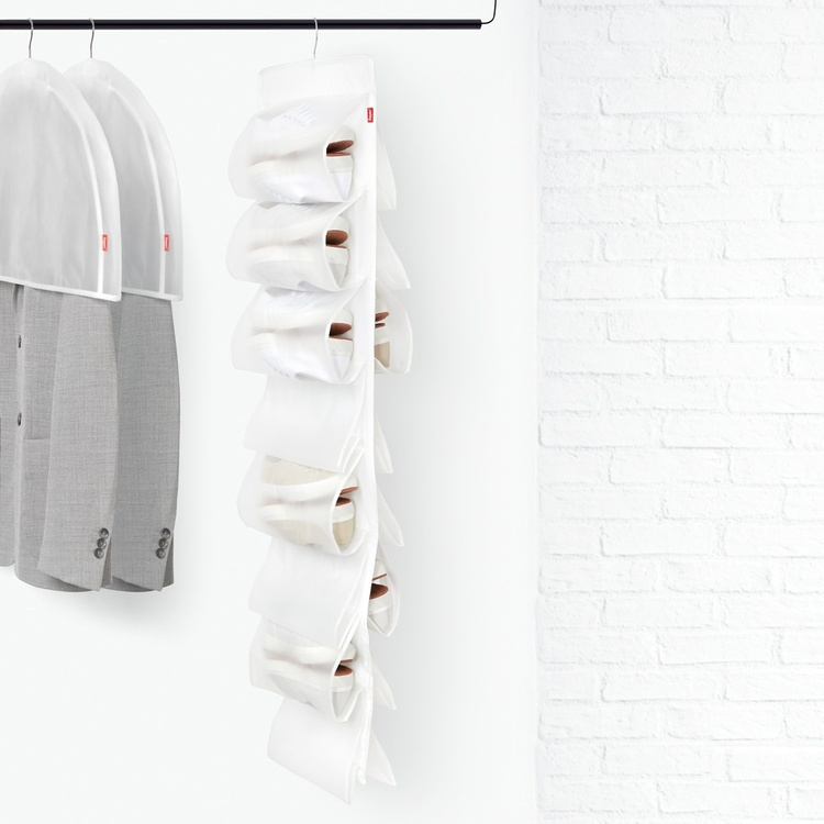 Hanging Shoe Storage, 16 compartments, MILKY WHITE, 33 x H 131 cm, Transparent in the group Storage / Wardrobe storage / Shoe storage at SmartaSaker.se (41287)