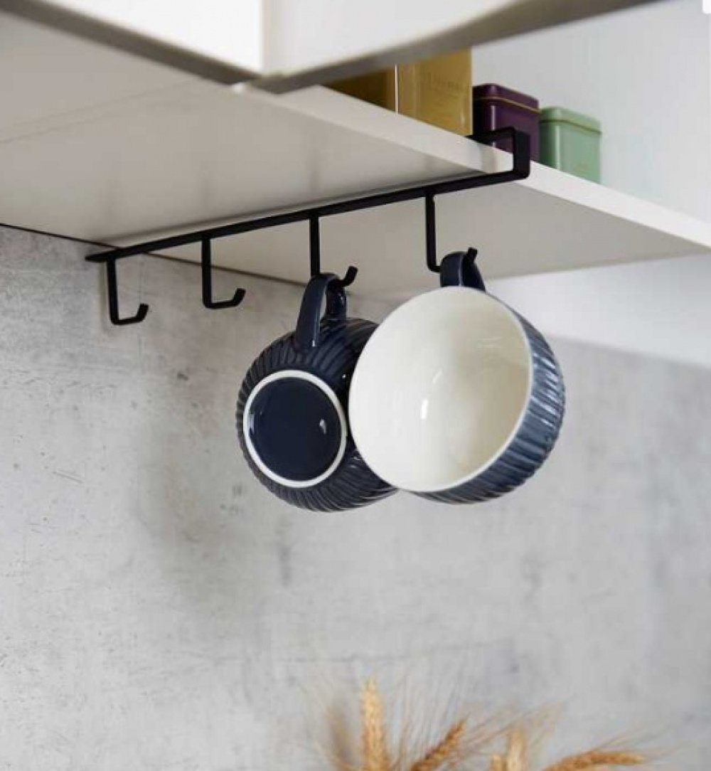 Under Cupboard Rack with 4 hooks, COFFEE CUP HANGER, Black in the group Storage / Kitchen storage / Kitchen cabinet organizers / Under shelf storage at SmartaSaker.se (41300)