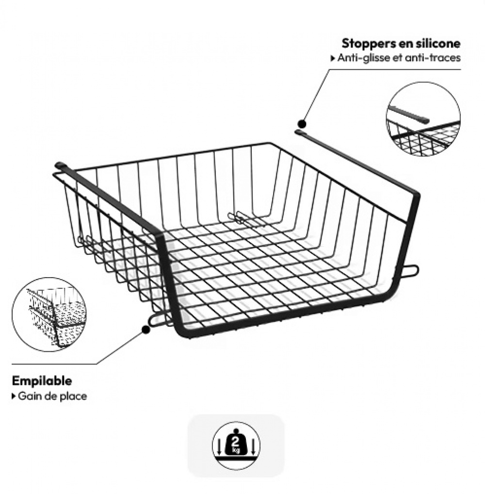 Hanging basket, Stackable, ÉTAGÈRE À SUSPENDRE, 31,5 x 31 x H 12 cm, Black in the group Storage / Kitchen storage / Kitchen cabinet organizers / Under shelf storage at SmartaSaker.se (41322)