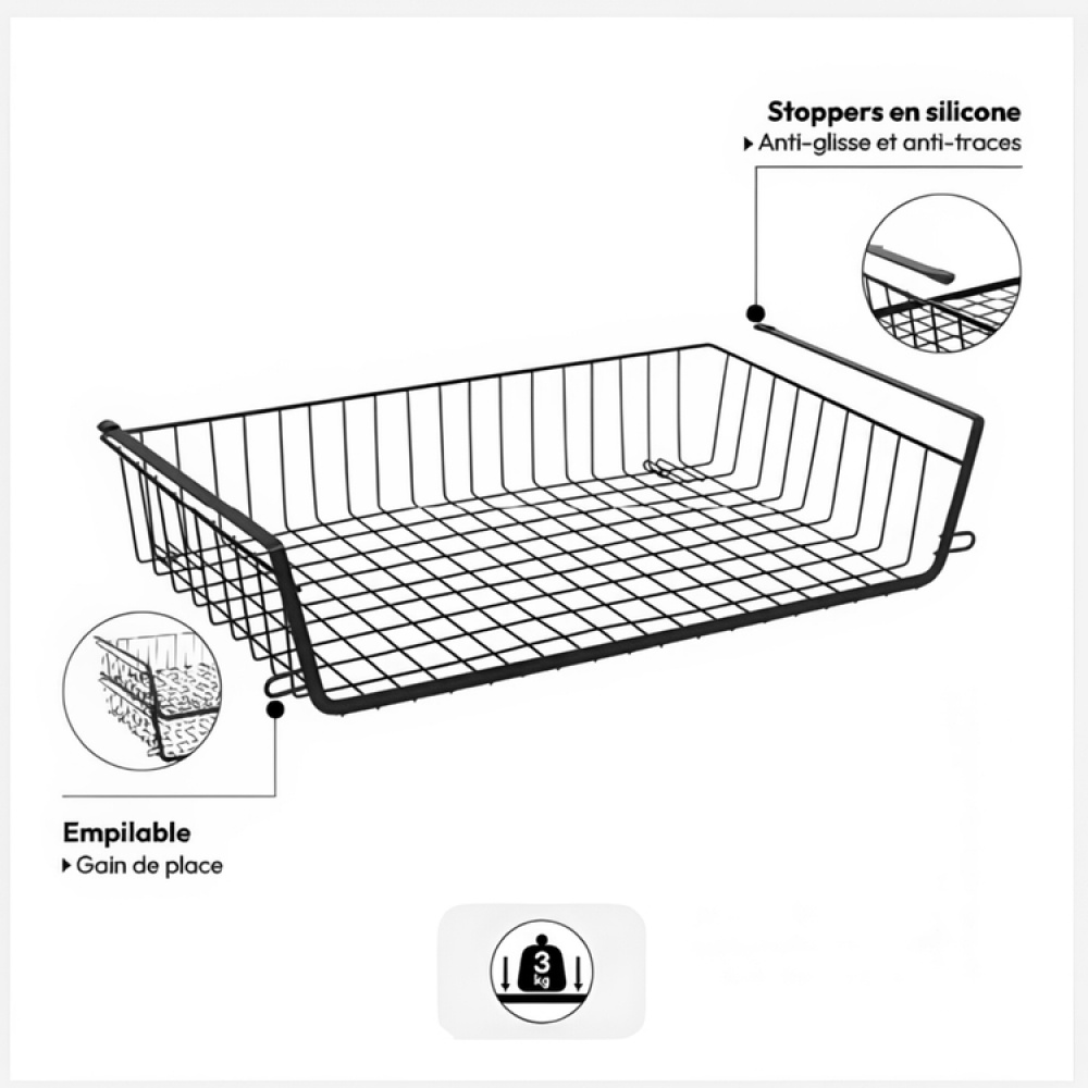 Hanging basket, Stackable, Large, ÉTAGÈRE À SUSPENDRE, 51,5 x 30 x H 11,5 cm, Black in the group Storage / Kitchen storage / Kitchen cabinet organizers / Under shelf storage at SmartaSaker.se (41323)