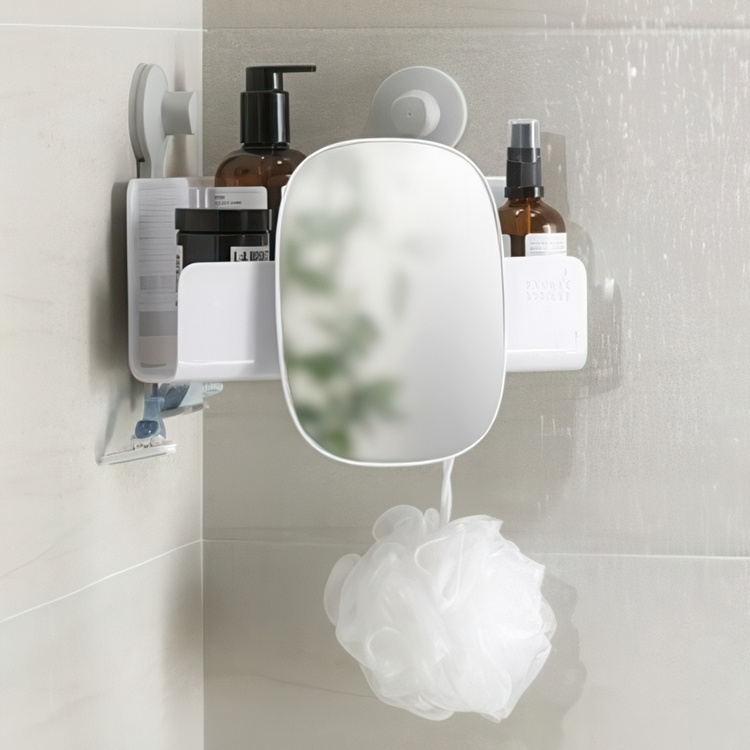 Corner Shower Shelf with Mirror, EASY STORE, 26.5 x 18 x H 22 cm, Joseph Joseph, White in the group Storage / Bathroom storage / Bath and shower caddies at SmartaSaker.se (41325)