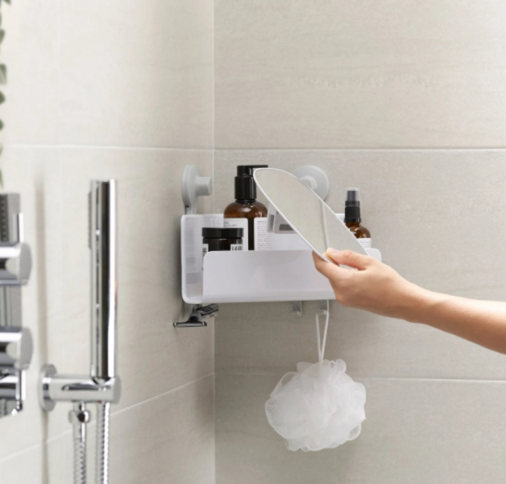Corner Shower Shelf with Mirror, EASY STORE, 26.5 x 18 x H 22 cm, Joseph Joseph, White in the group Storage / Bathroom storage / Bath and shower caddies at SmartaSaker.se (41325)