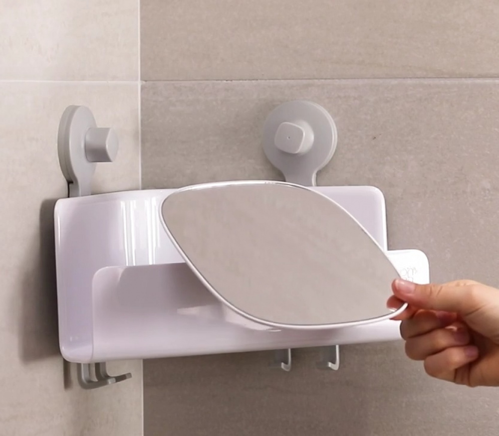 Corner Shower Shelf with Mirror, EASY STORE, 26.5 x 18 x H 22 cm, Joseph Joseph, White in the group Storage / Bathroom storage / Bath and shower caddies at SmartaSaker.se (41325)